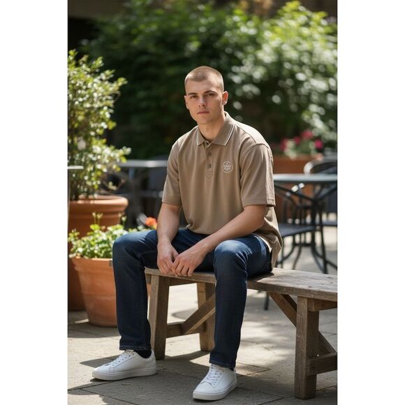 125 Louisville Slugger Men's Beige Polo Shirt Short Sleeve Embroidered Logo Lrg - Picture 3 of 7